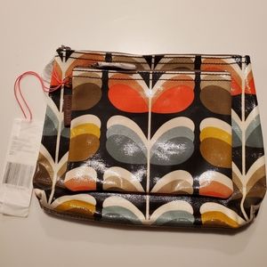 NWT Orla Kiely Laminated Shadow Stem Print Cosmetic/Wash Bag Set